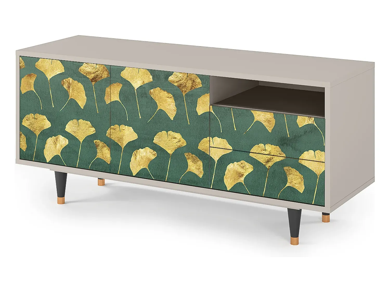 Móvel De Tv| Mueble de TV - 125х56х41 cm - T7 - Gingko leaves, Areia Bege