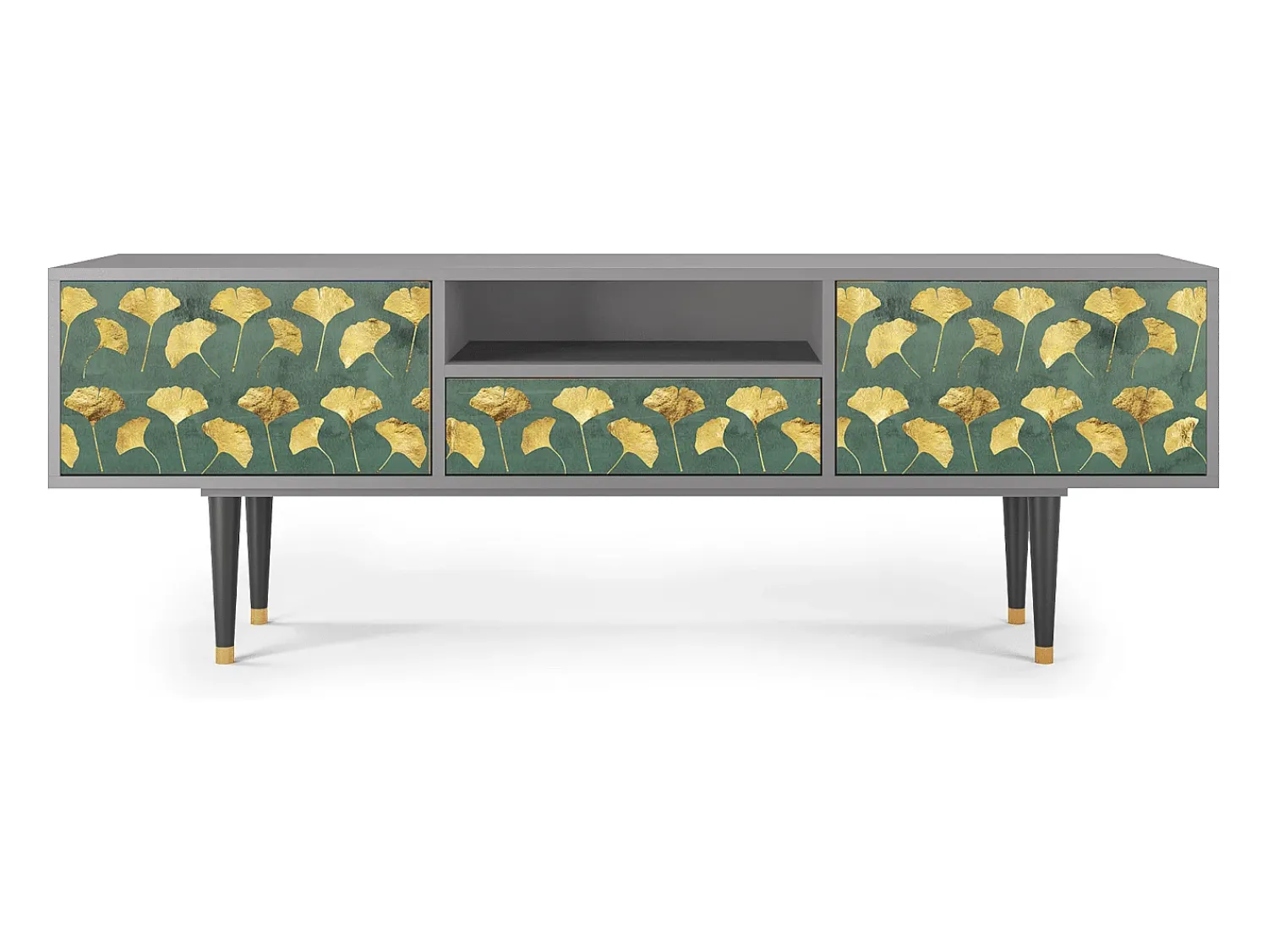 Móvel De Tv* Mueble de TV - 170х59х41 cm - T6 - Gingko leaves, Cinza Cinzento