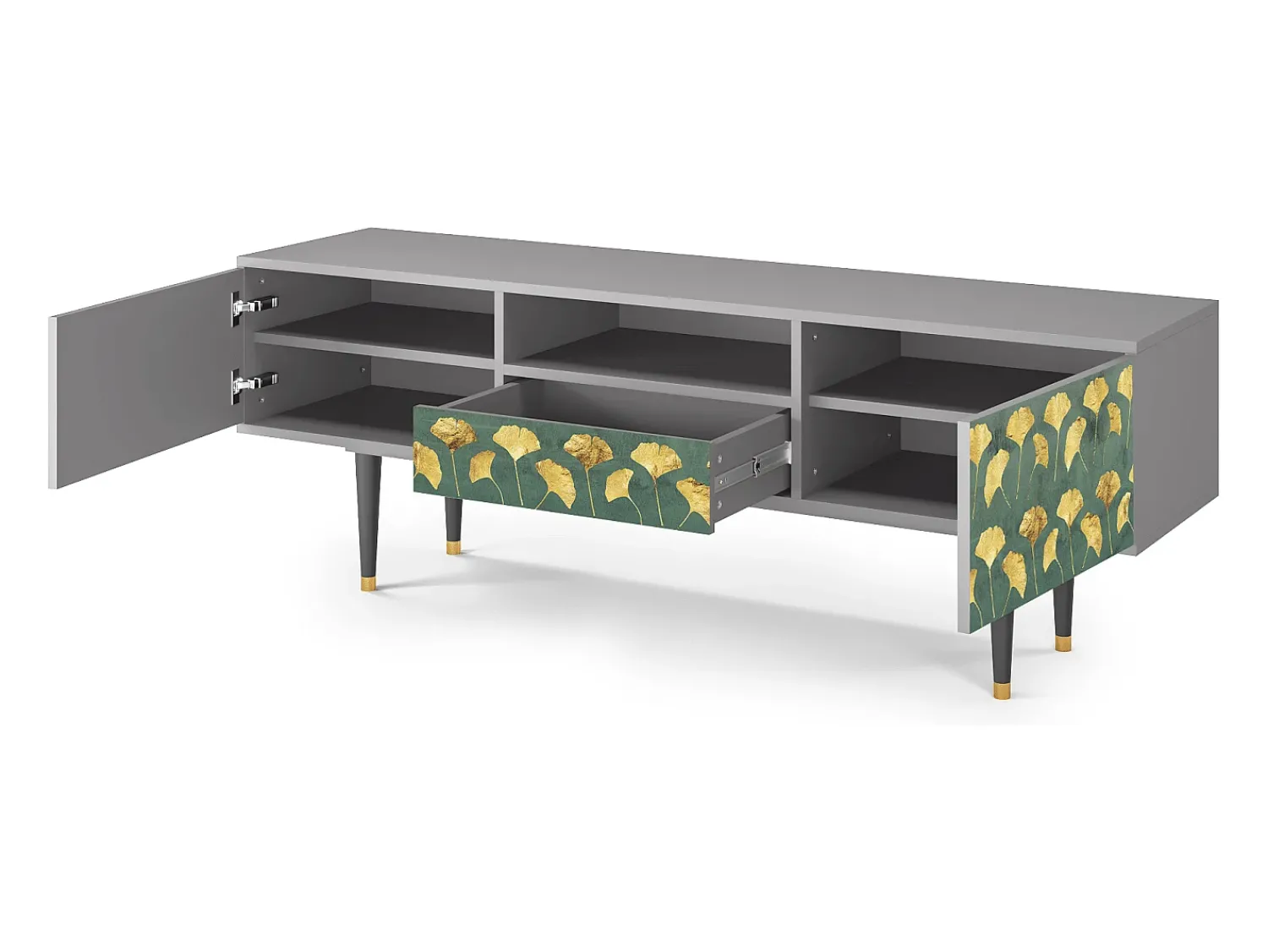 Móvel De Tv* Mueble de TV - 170х59х41 cm - T6 - Gingko leaves, Cinza Cinzento