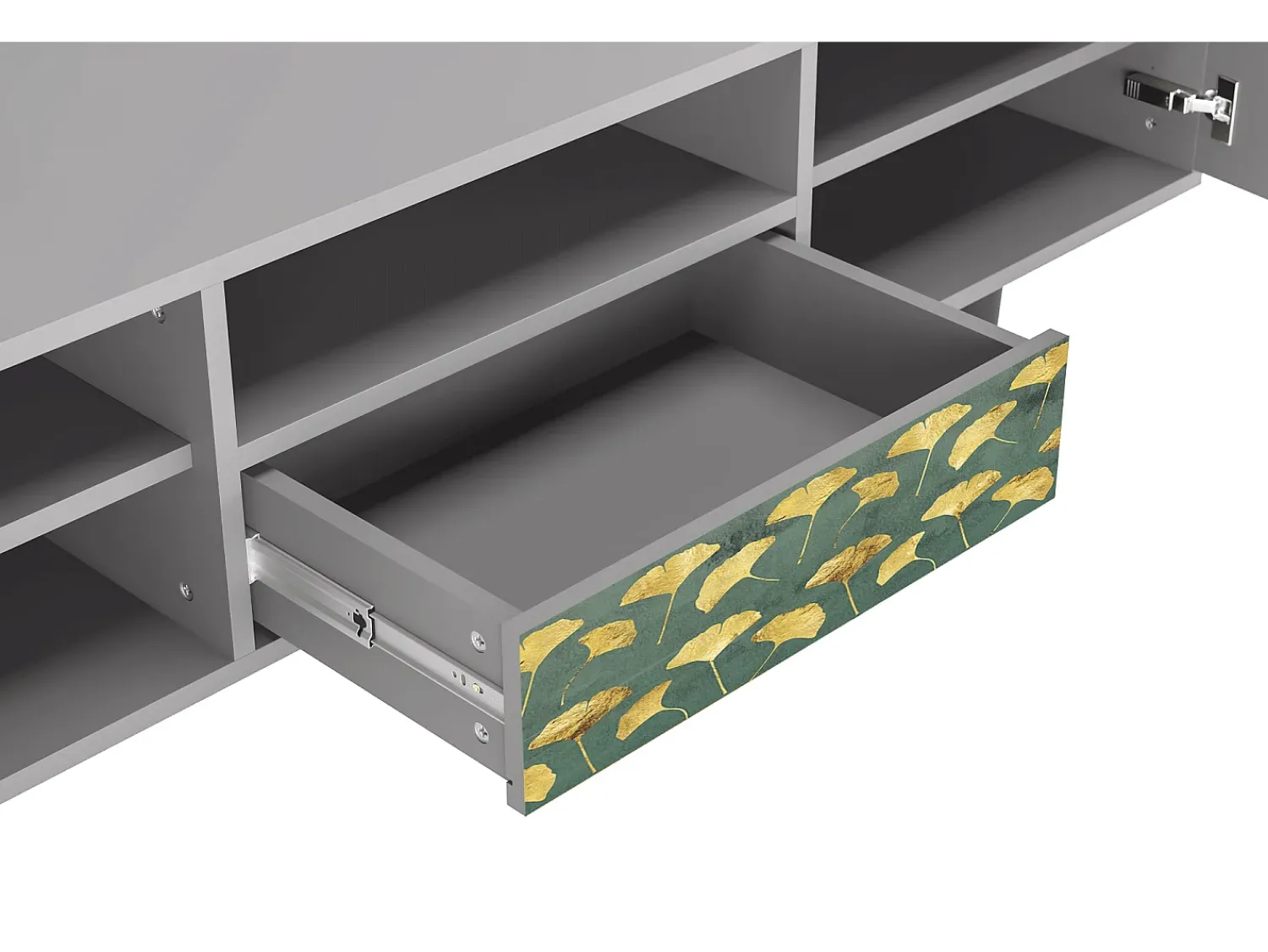Móvel De Tv* Mueble de TV - 170х59х41 cm - T6 - Gingko leaves, Cinza Cinzento