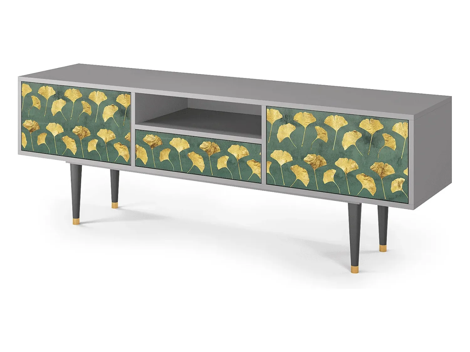 Móvel De Tv* Mueble de TV - 170х59х41 cm - T6 - Gingko leaves, Cinza Cinzento