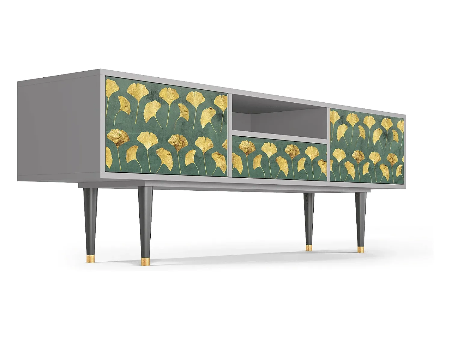 Móvel De Tv* Mueble de TV - 170х59х41 cm - T6 - Gingko leaves, Cinza Cinzento