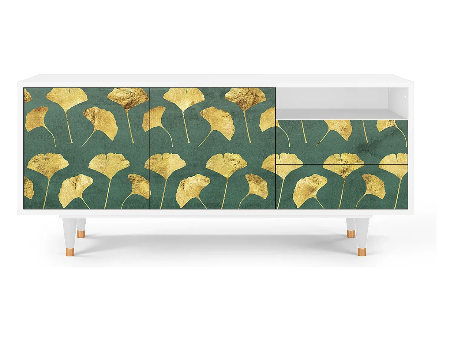Móvel De Tv* Mueble de TV - 125х56х41 cm - T7 - Gingko leaves, Branco Bege