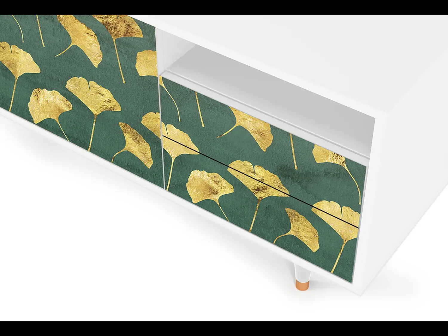Móvel De Tv* Mueble de TV - 125х56х41 cm - T7 - Gingko leaves, Branco Bege