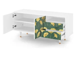 Móvel De Tv* Mueble de TV - 125х56х41 cm - T7 - Gingko leaves, Branco Bege