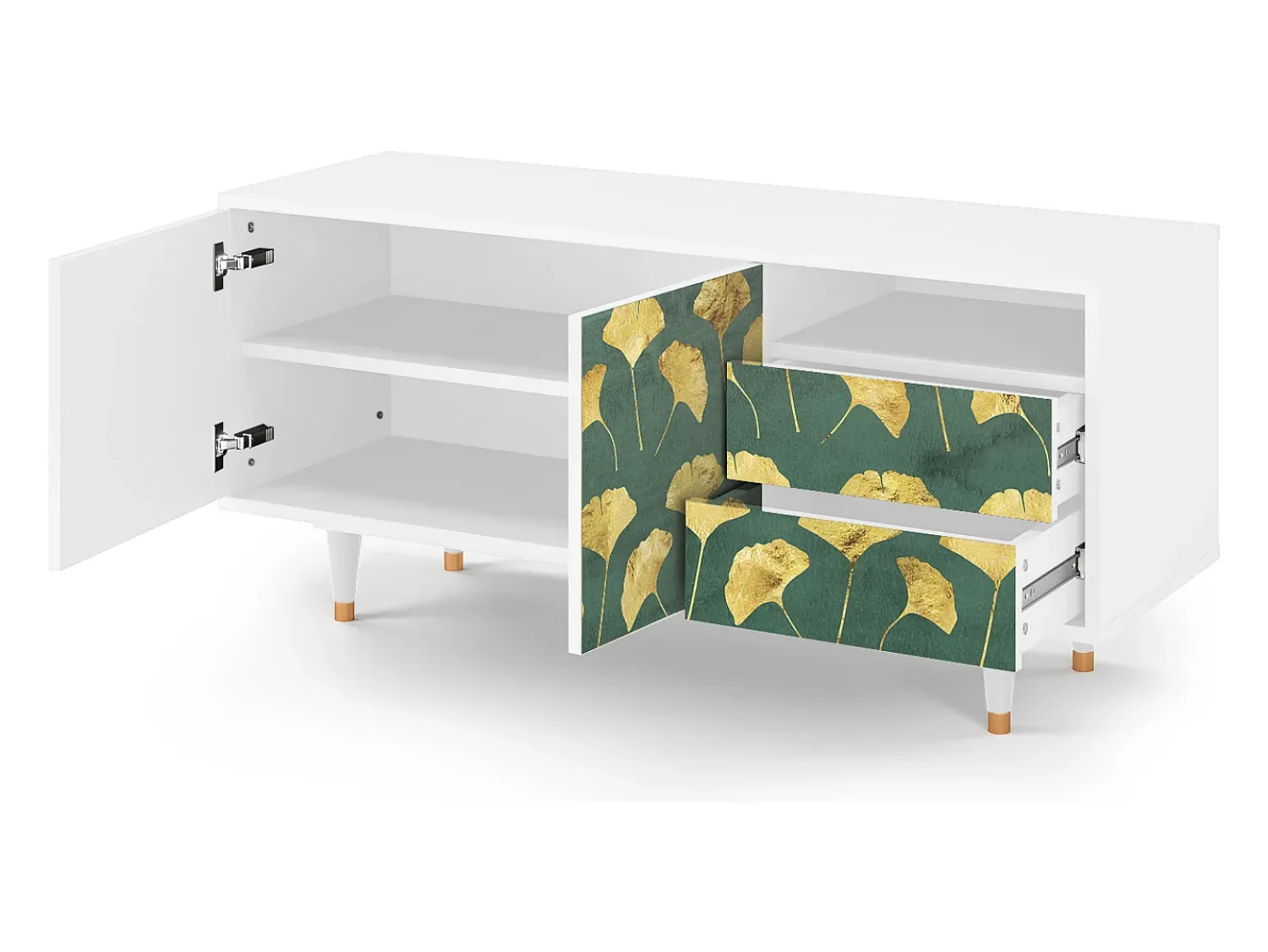 Móvel De Tv* Mueble de TV - 125х56х41 cm - T7 - Gingko leaves, Branco Bege