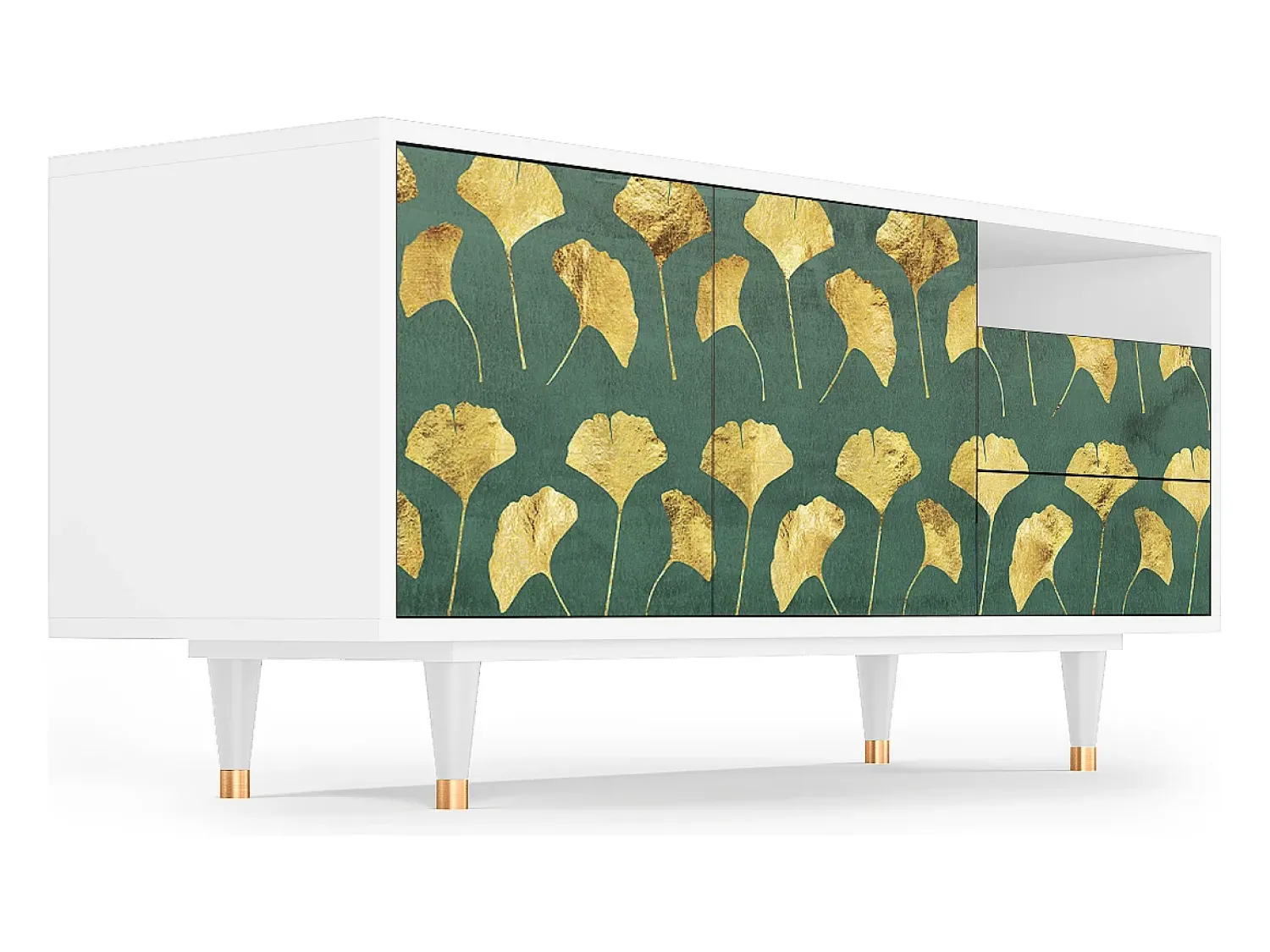 Móvel De Tv* Mueble de TV - 125х56х41 cm - T7 - Gingko leaves, Branco Bege