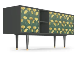 Móvel De Tv| Mueble de TV - 150х69х41 cm - T5 - Gingko leaves, Antracite Cinza antracite