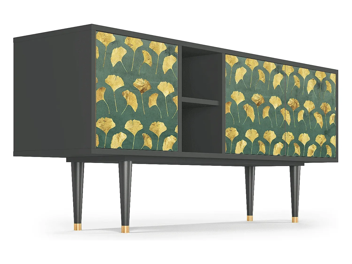 Móvel De Tv| Mueble de TV - 150х69х41 cm - T5 - Gingko leaves, Antracite Cinza antracite