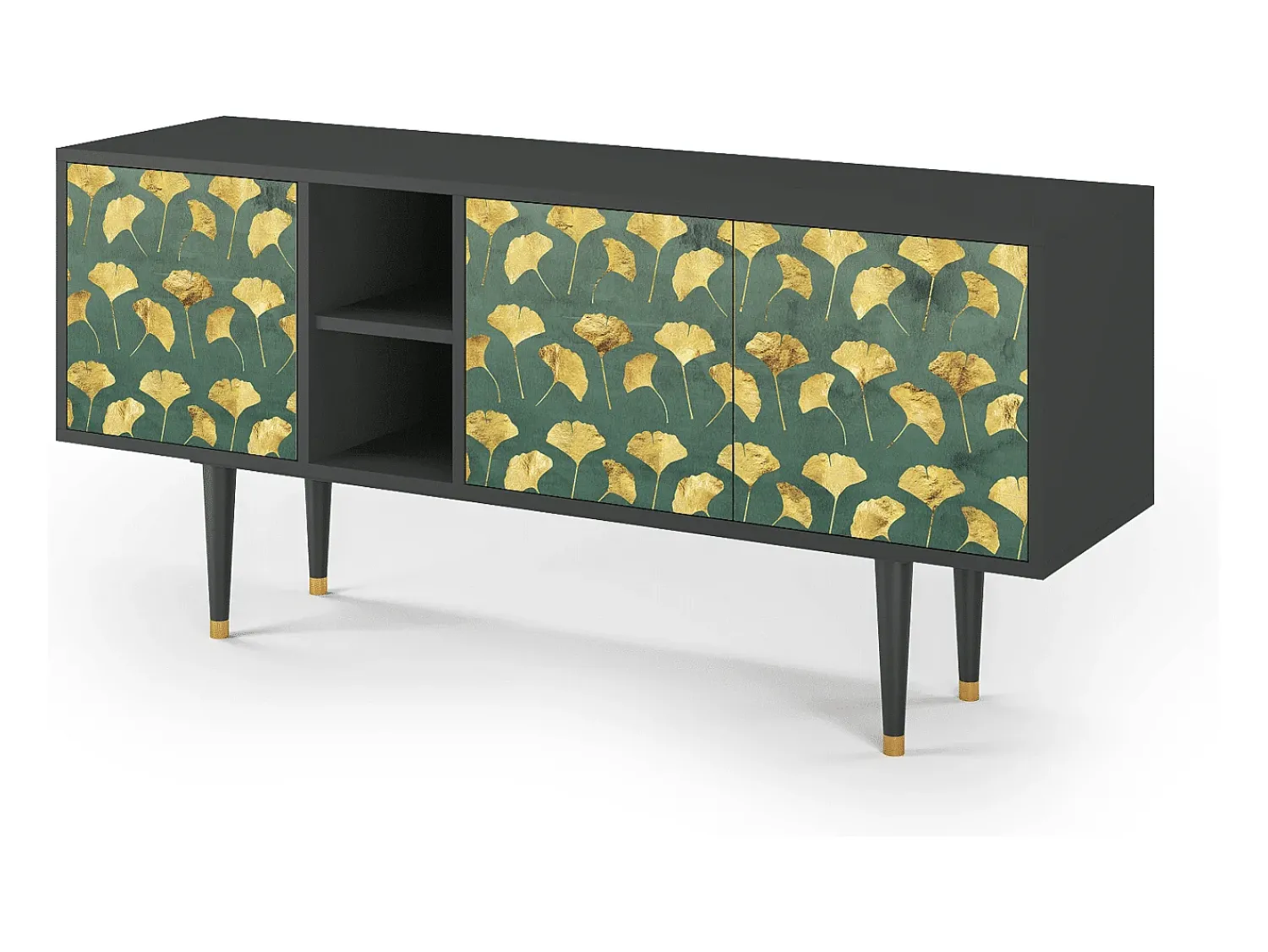 Móvel De Tv| Mueble de TV - 150х69х41 cm - T5 - Gingko leaves, Antracite Cinza antracite