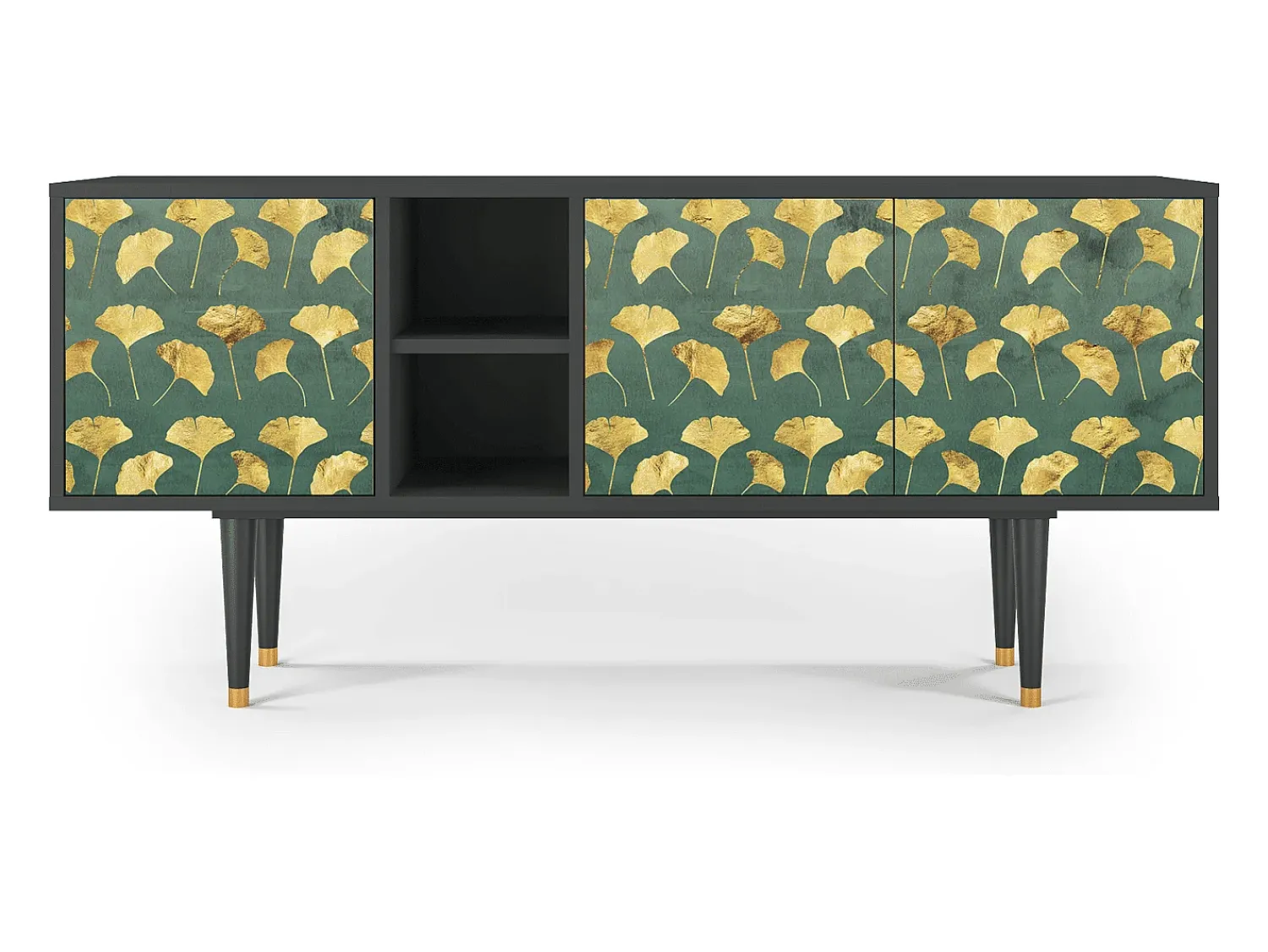 Móvel De Tv| Mueble de TV - 150х69х41 cm - T5 - Gingko leaves, Antracite Cinza antracite