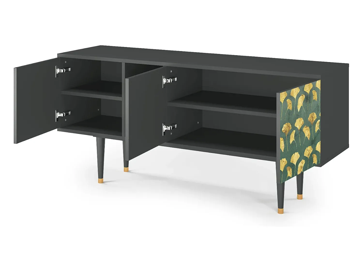 Móvel De Tv| Mueble de TV - 150х69х41 cm - T5 - Gingko leaves, Antracite Cinza antracite