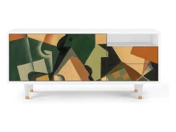 New Mueble de TV - 125х56х41 cm - T7 - Glass and Checkerboard, Branco Bege