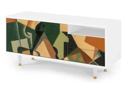 New Mueble de TV - 125х56х41 cm - T7 - Glass and Checkerboard, Branco Bege
