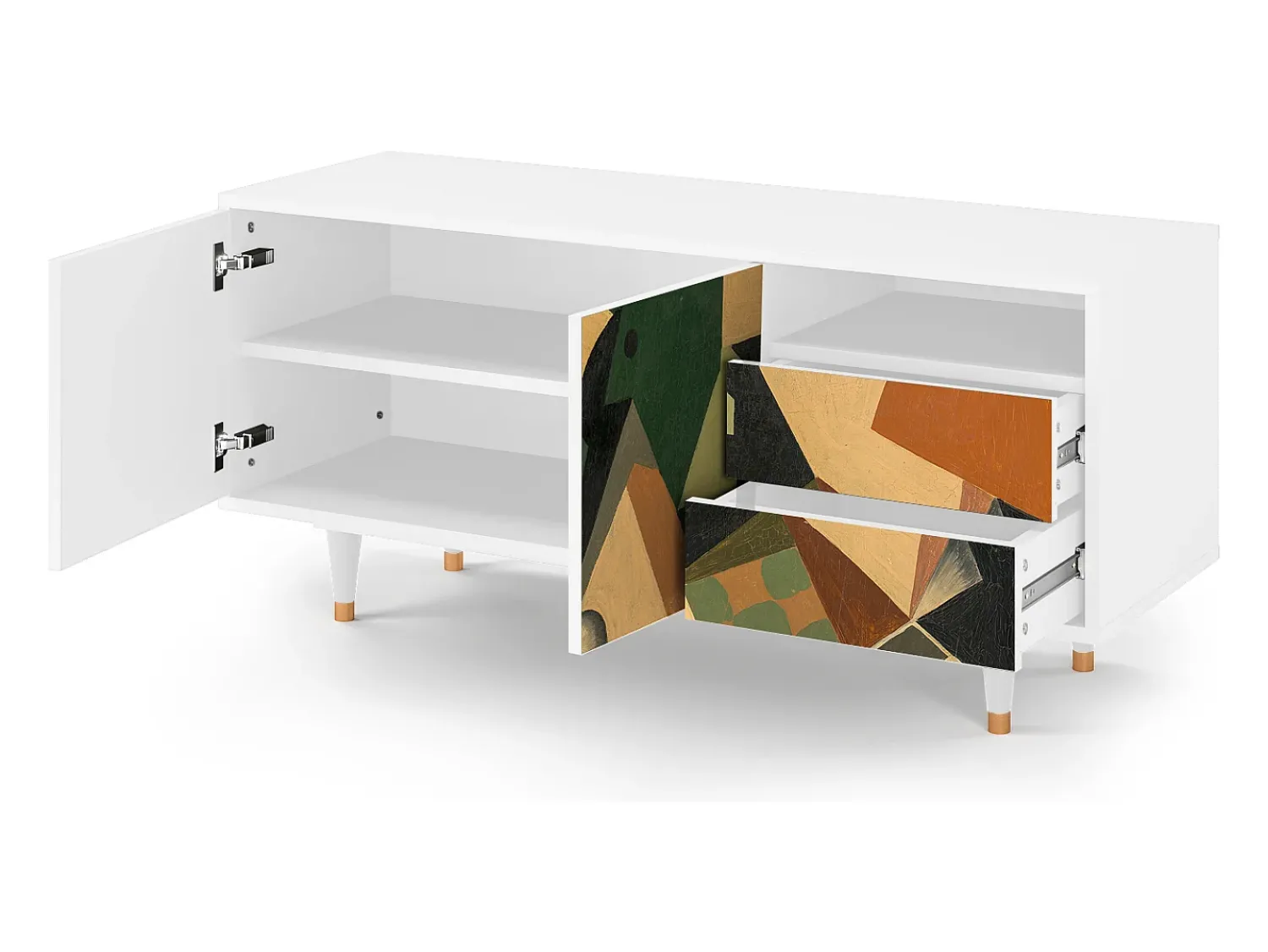 New Mueble de TV - 125х56х41 cm - T7 - Glass and Checkerboard, Branco Bege