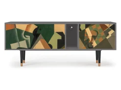 Móvel De Tv| Mueble de TV - 170х69х48 cm - T1 - Glass and Checkerboard, Cinza Cinzento