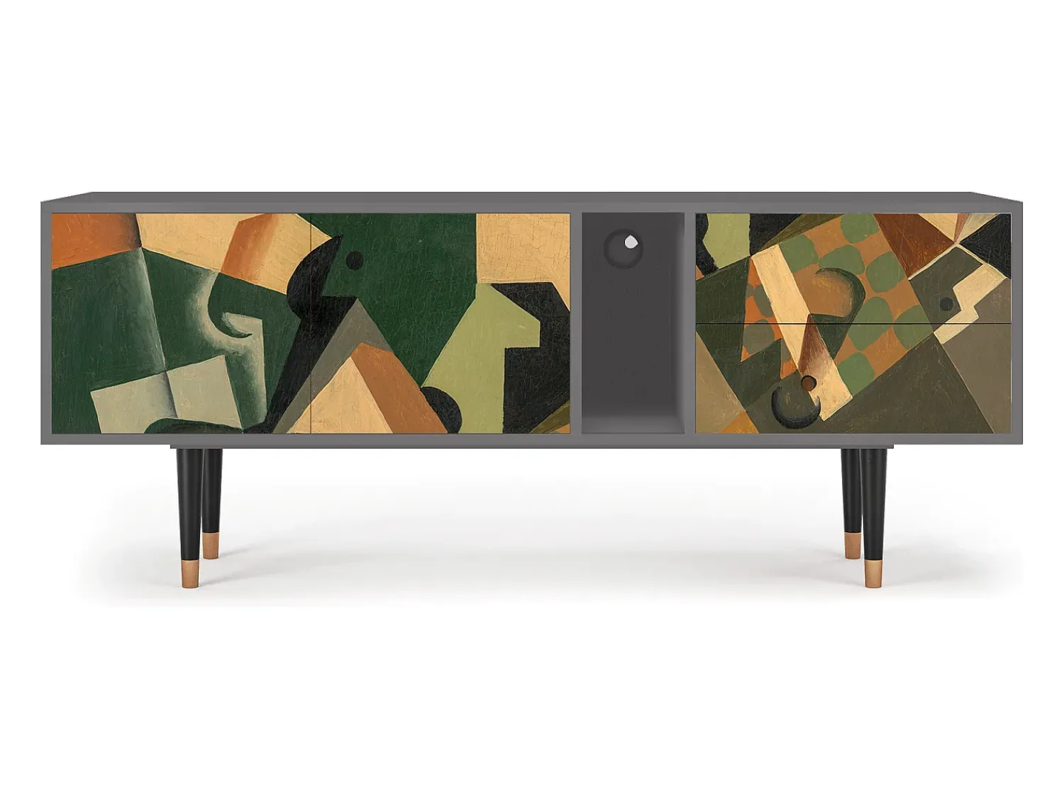 Móvel De Tv| Mueble de TV - 170х69х48 cm - T1 - Glass and Checkerboard, Cinza Cinzento