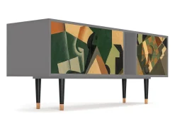 Móvel De Tv| Mueble de TV - 170х69х48 cm - T1 - Glass and Checkerboard, Cinza Cinzento