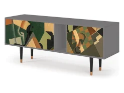 Móvel De Tv| Mueble de TV - 170х69х48 cm - T1 - Glass and Checkerboard, Cinza Cinzento