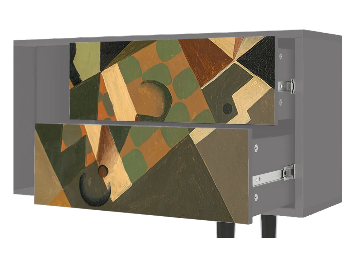 Móvel De Tv| Mueble de TV - 170х69х48 cm - T1 - Glass and Checkerboard, Cinza Cinzento
