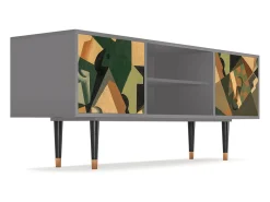 Móvel De Tv* Mueble de TV - 170х69х48 cm - T2 - Glass and Checkerboard, Cinza Cinzento