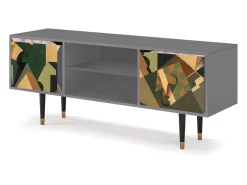 Móvel De Tv* Mueble de TV - 170х69х48 cm - T2 - Glass and Checkerboard, Cinza Cinzento