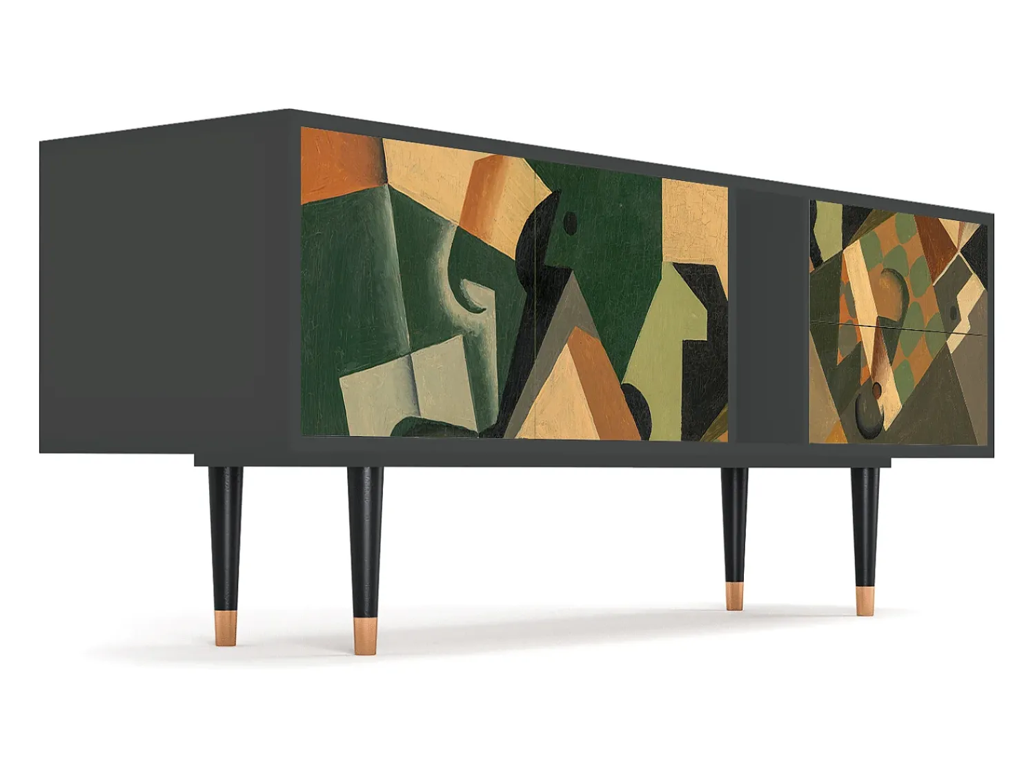 Móvel De Tv| Mueble de TV - 170х69х48 cm - T1 - Glass and Checkerboard, Antracite Cinza antracite