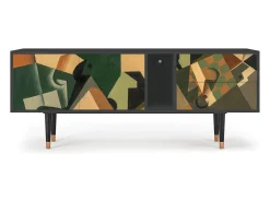 Móvel De Tv| Mueble de TV - 170х69х48 cm - T1 - Glass and Checkerboard, Antracite Cinza antracite