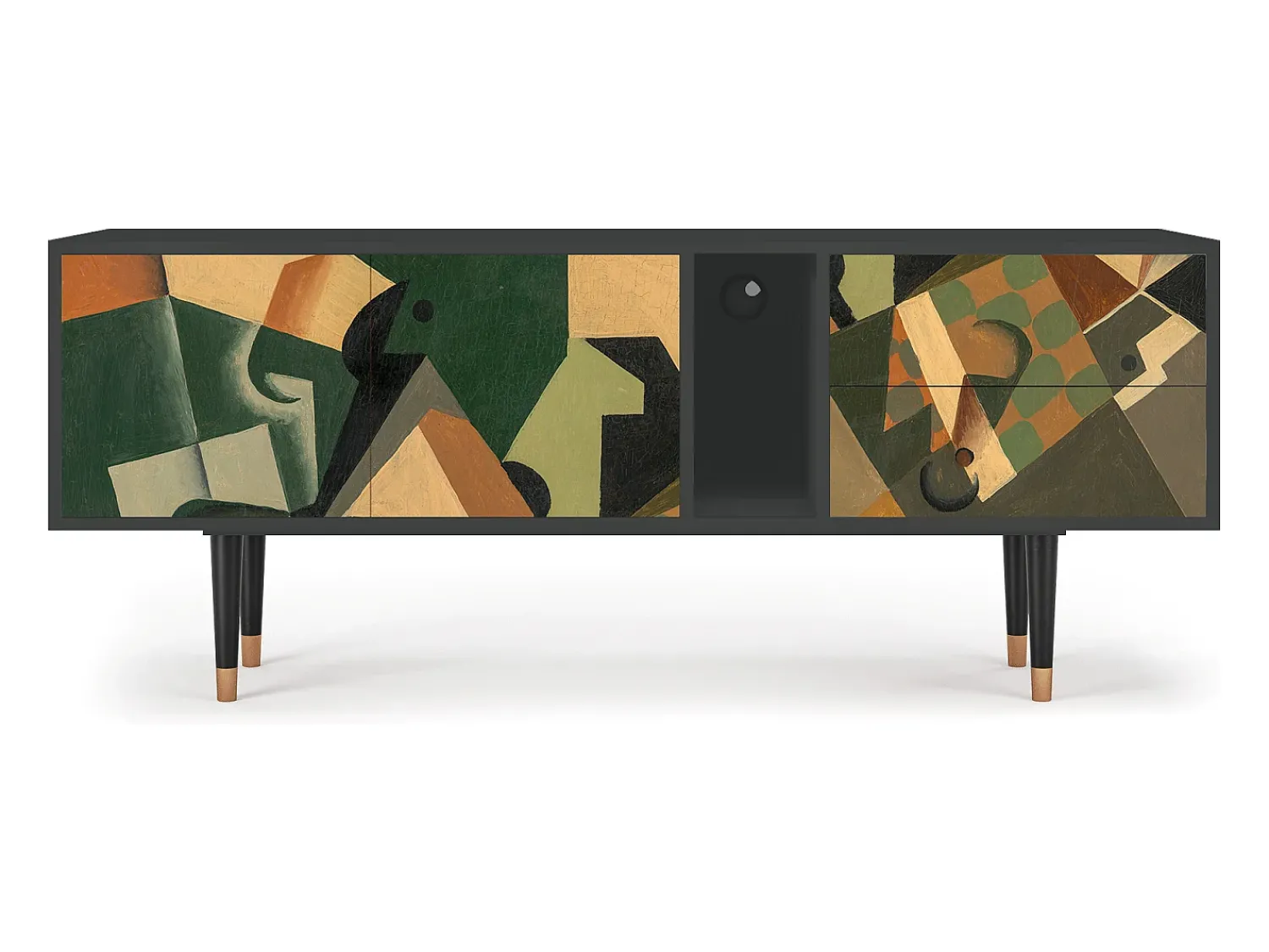 Móvel De Tv| Mueble de TV - 170х69х48 cm - T1 - Glass and Checkerboard, Antracite Cinza antracite