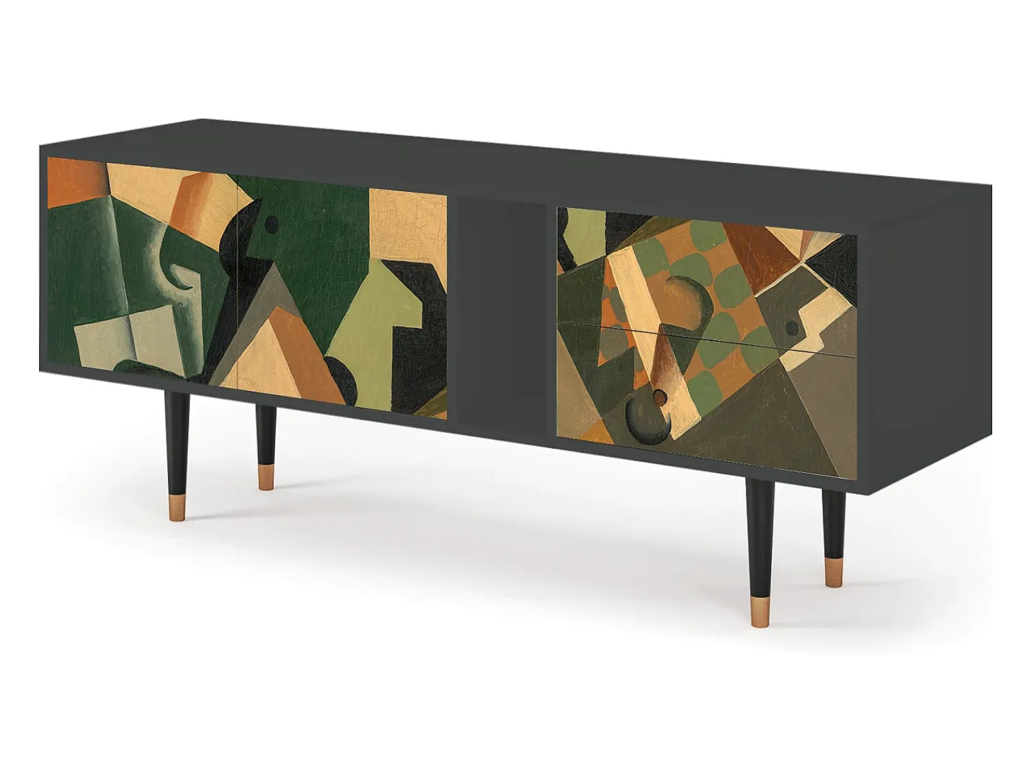 Móvel De Tv| Mueble de TV - 170х69х48 cm - T1 - Glass and Checkerboard, Antracite Cinza antracite
