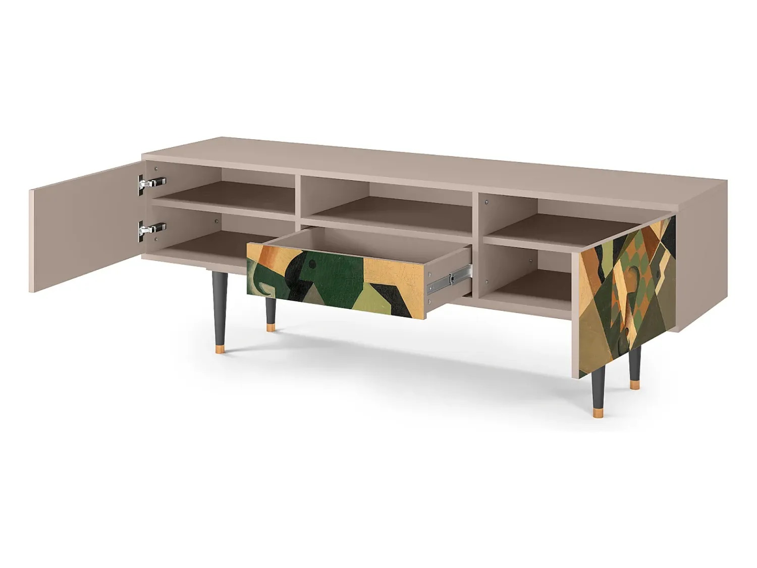 Discount Mueble de TV - 170х59х41 cm - T6 - Glass and Checkerboard, Latte Bege