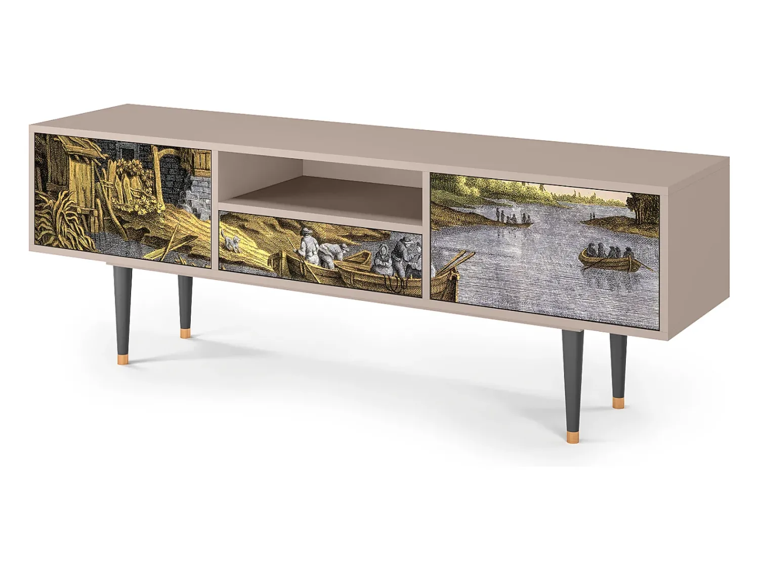 Discount Mueble de TV - 170х59х41 cm - T6 - Glass and Checkerboard, Latte Bege