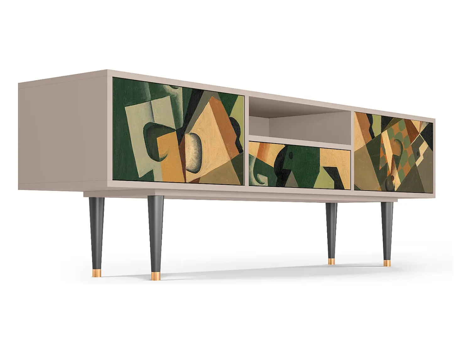 Discount Mueble de TV - 170х59х41 cm - T6 - Glass and Checkerboard, Latte Bege