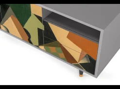 Mueble de TV - 125х56х41 cm - T7 - Glass and Checkerboard, Cinza Cinzento