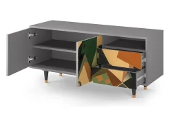 Mueble de TV - 125х56х41 cm - T7 - Glass and Checkerboard, Cinza Cinzento