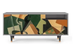 Mueble de TV - 125х56х41 cm - T7 - Glass and Checkerboard, Cinza Cinzento
