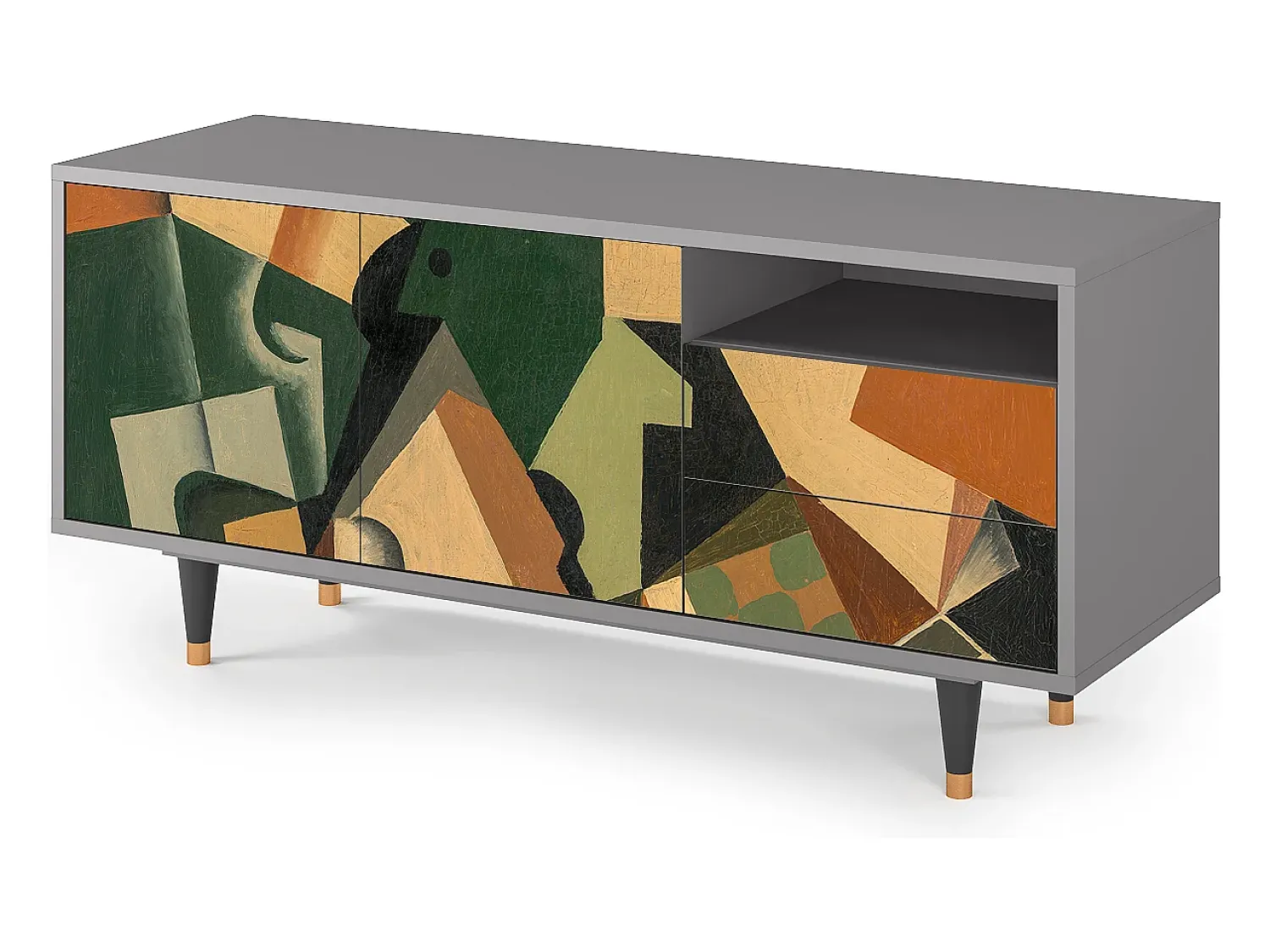 Mueble de TV - 125х56х41 cm - T7 - Glass and Checkerboard, Cinza Cinzento