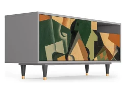 Mueble de TV - 125х56х41 cm - T7 - Glass and Checkerboard, Cinza Cinzento