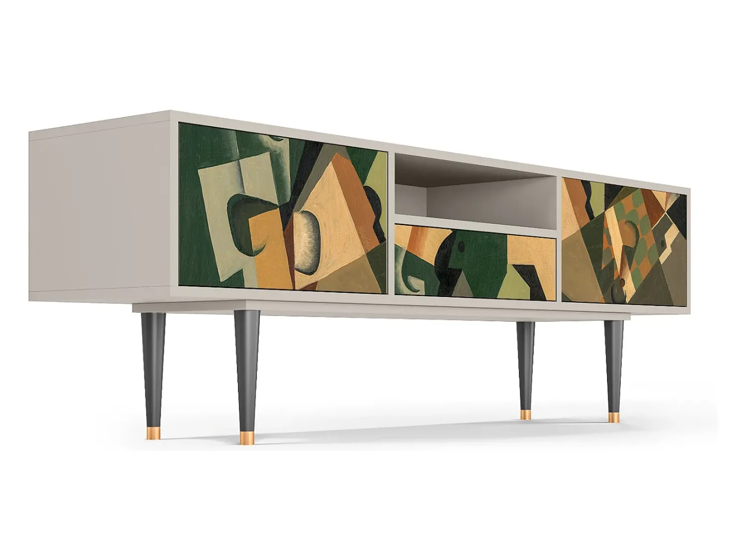 Móvel De Tv| Mueble de TV - 170х59х41 cm - T6 - Glass and Checkerboard, Areia Bege