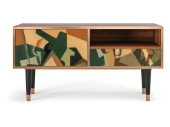 Hot Mueble de TV - 115х59х48 cm - T3 - Glass and Checkerboard, Nogueira Castanho