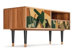 Hot Mueble de TV - 115х59х48 cm - T3 - Glass and Checkerboard, Nogueira Castanho