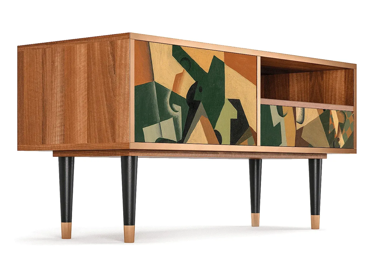 Hot Mueble de TV - 115х59х48 cm - T3 - Glass and Checkerboard, Nogueira Castanho