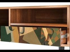 Hot Mueble de TV - 115х59х48 cm - T3 - Glass and Checkerboard, Nogueira Castanho