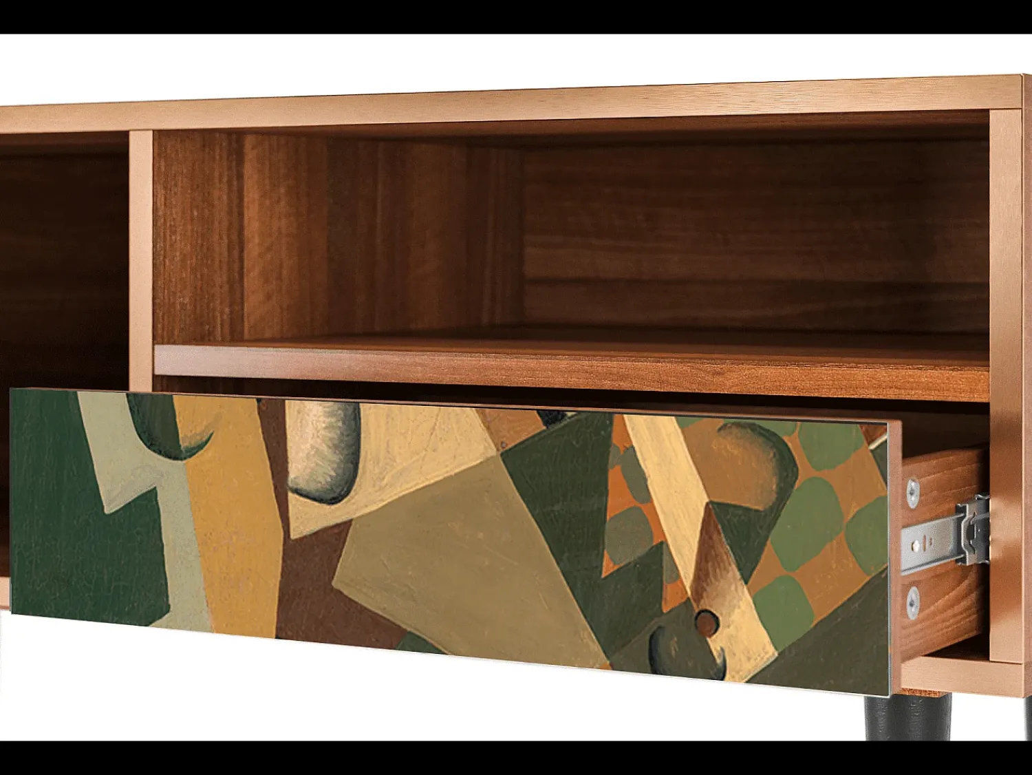 Hot Mueble de TV - 115х59х48 cm - T3 - Glass and Checkerboard, Nogueira Castanho