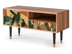 Hot Mueble de TV - 115х59х48 cm - T3 - Glass and Checkerboard, Nogueira Castanho