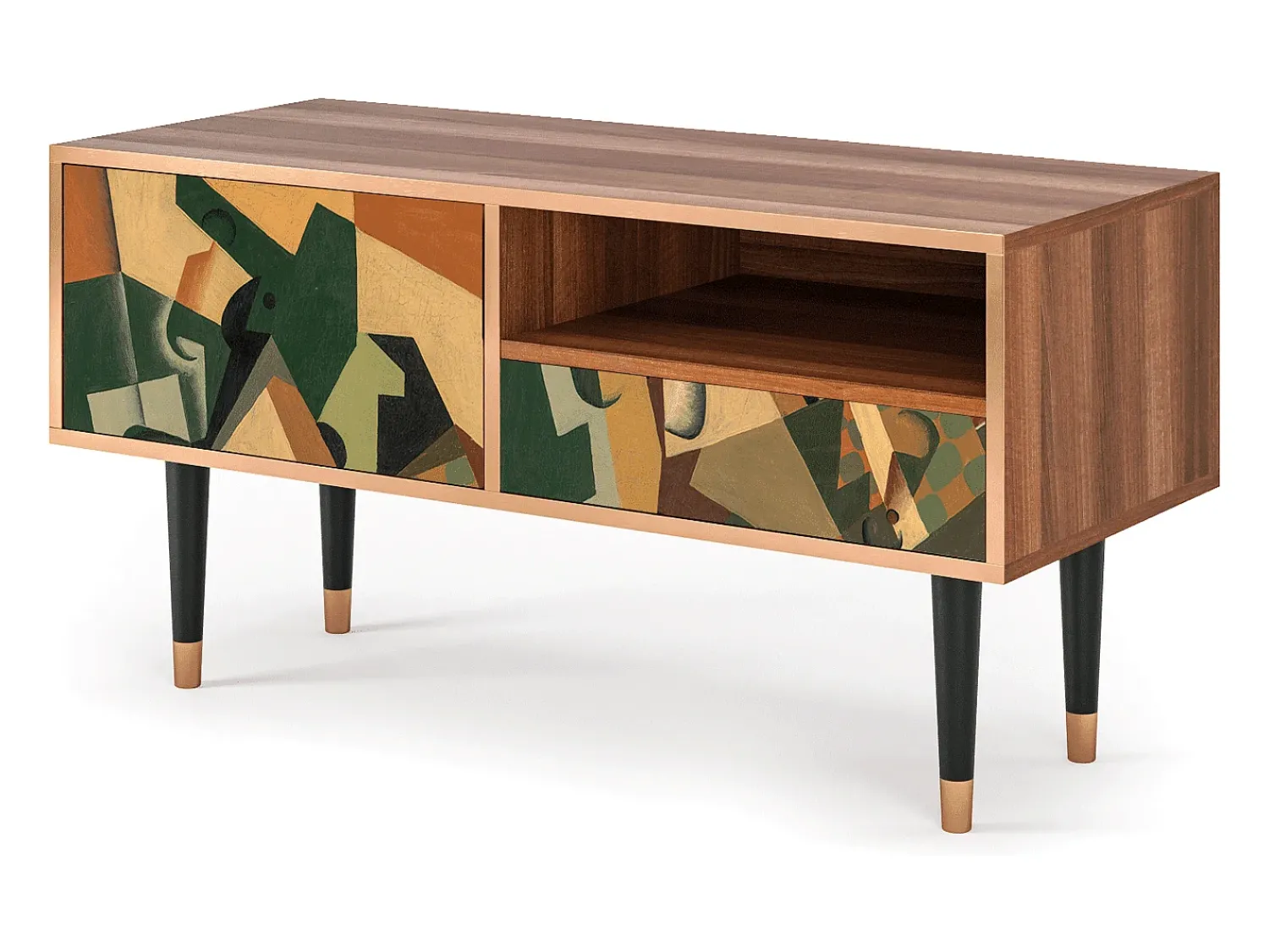 Hot Mueble de TV - 115х59х48 cm - T3 - Glass and Checkerboard, Nogueira Castanho