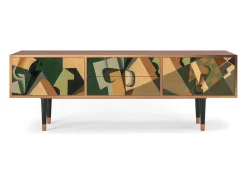 Móvel De Tv| Mueble de TV - 170х59х48 cm - T4 - Glass and Checkerboard, Nogueira Castanho