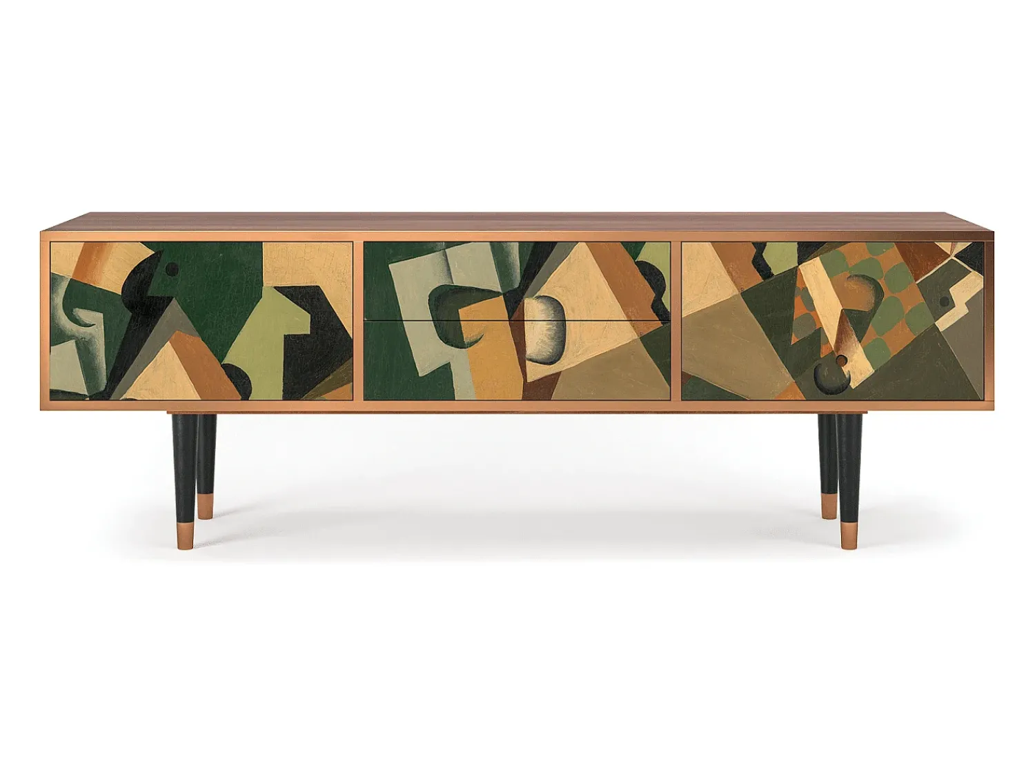 Móvel De Tv| Mueble de TV - 170х59х48 cm - T4 - Glass and Checkerboard, Nogueira Castanho