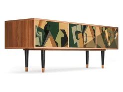 Móvel De Tv| Mueble de TV - 170х59х48 cm - T4 - Glass and Checkerboard, Nogueira Castanho