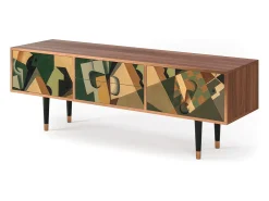 Móvel De Tv| Mueble de TV - 170х59х48 cm - T4 - Glass and Checkerboard, Nogueira Castanho